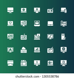 desktop icon set. Collection of 25 filled desktop icons included Computer, Laptop, Graphic tablet, Screen, Keyboard