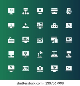 desktop icon set. Collection of 25 filled desktop icons included Laptop, Computer, Desk lamp, Screen, Devices, Graphic tablet, Keyboard, Personal computer