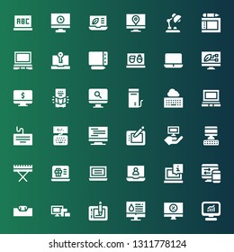 desktop icon set. Collection of 36 filled desktop icons included Computer, Graphic tablet, Devices, Desk, Laptop, Keyboard, Personal computer, Screen, Desk lamp