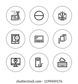 Desktop icon set. collection of 9 outline desktop icons with computer, laptop, keyboard, screen icons. editable icons.