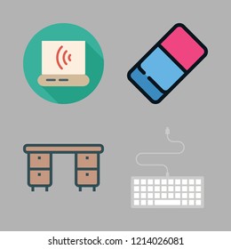 desktop icon set. vector set about office material, desk, keyboard and laptop icons set.
