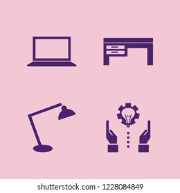 desktop icon. desktop vector icons set desk table lamp, desk, laptop and technology progress