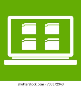 Desktop icon white isolated on green background. Vector illustration