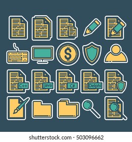 Desktop icons. File system. Rounded lineart.
