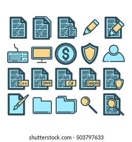 Desktop icons. File system. Rounded lineart.