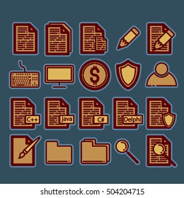 Desktop icons. File system. Rounded lineart.

