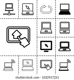 Desktop icons. set of 13 editable filled and outline desktop icons such as display, finger on tablet, laptop, home on tablet
