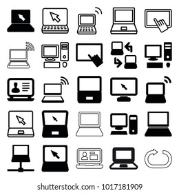 Desktop icons. set of 25 editable filled and outline desktop icons such as finger on tablet, laptop, pc, laptop connection, display