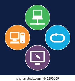 Desktop icons set. set of 4 desktop filled icons such as reload replay, pc, display