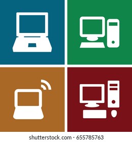Desktop icons set. set of 4 desktop filled icons such as laptop