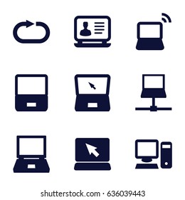Desktop icons set. set of 9 desktop filled icons such as laptop, reload replay