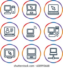 Desktop icons set. set of 9 desktop outline icons such as laptop, pc