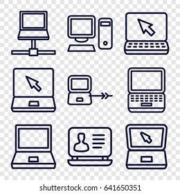 Desktop icons set. set of 9 desktop outline icons such as laptop connection, laptop
