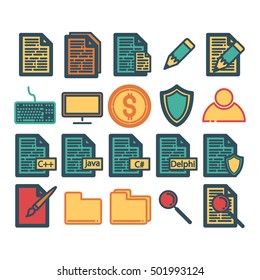 Desktop icons. Web design. File system. Rounded lineart.