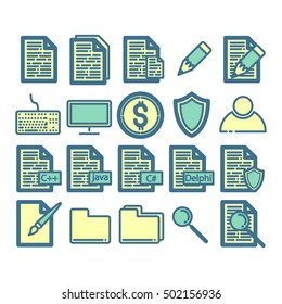 Desktop icons. Web design. File system. Rounded lineart.