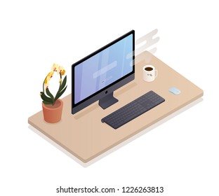 The desktop illustration. Flat illustration. Isometric 