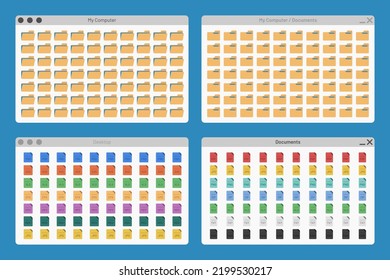 desktop interface window with folder and file format isolated simple ui vector flat illustration