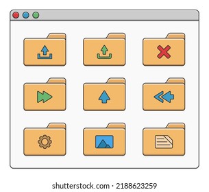 desktop interface window with folders arrows icon isolated simple ui vector flat illustration