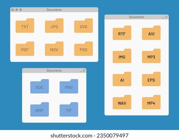 desktop interface window with folders file format document shape icon isolated simple ui vector flat illustration svg