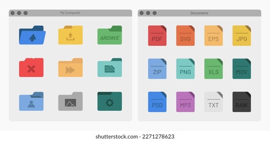 desktop interface window with folders files isolated simple ui vector flat illustration