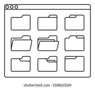 desktop interface window with folders line icon isolated simple ui vector flat illustration