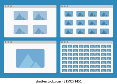 desktop interface window folders with picture icons isolated simple ui vector flat illustration