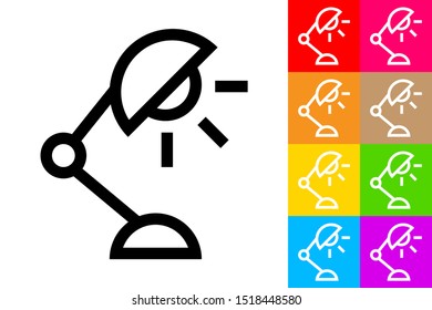 Desktop Lamp. Line Icon With Different Color Background.