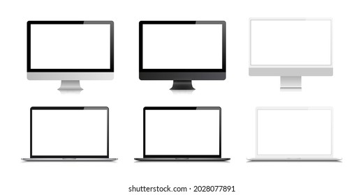 desktop laptop blank screen computer mock up. modern monitor vector isolated on white background. mockup set