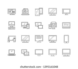 Desktop laptops notebooks line icons, signs, vector set, outline illustration concept 