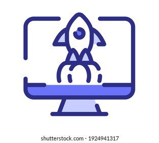 inicio de escritorio icono aislado único con estilo de línea con guión o línea discontinua