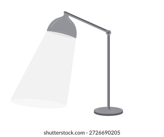 Iluminación de escritorio, lámpara de escritorio ajustable. Luz de mesa de oficina, luminaria, iluminación, proyector con bombilla eléctrica y brazo flexible, sombra. Ilustración vectorial plana de color aislado sobre fondo blanco.