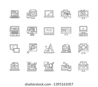 Desktop line icons, signs, vector set, outline illustration concept 