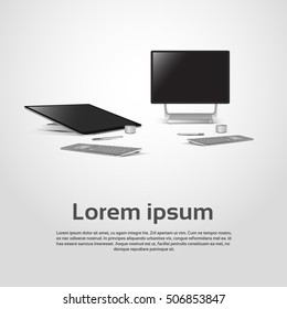 Desktop Logo Modern Computer Workstation Icon Vector Illustration