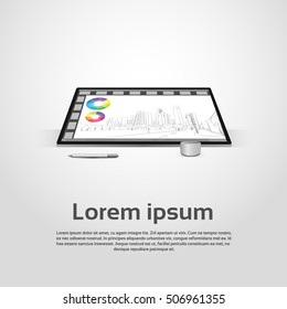 Desktop Logo Modern Computer Workstation Icon Monitor Financial Graph Diagram Infographic Vector Illustration