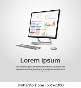 Desktop Logo Modern Computer Workstation Icon Monitor Financial Graph Diagram Infographic Vector Illustration