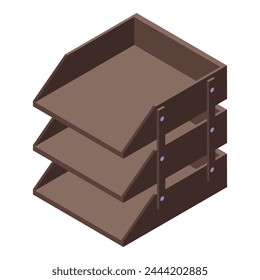 Desktop mail cabinet tray icon isometric vector. Case shelf desk. Screen folder