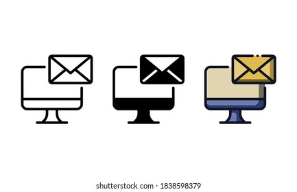 Desktop mail icon. With outline, glyph, and filled outline styles