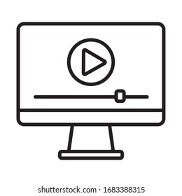 desktop with media player online education line style vector illustration design