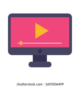 desktop with media player online education flat style vector illustration design