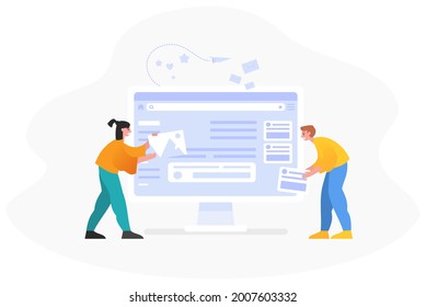 Desktop or mobile app development. Web studio, website creation process. Modern vector illustration