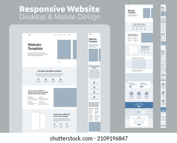 Desktop and mobile website design. Landing page wireframe template.