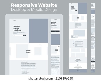 Desktop and mobile website design. Landing page wireframe template.