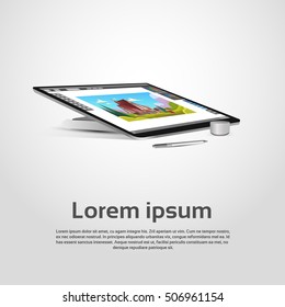 Desktop Modern Computer Graphic Designer Workplace Vector Illustration