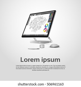 Desktop Modern Computer Graphic Designer Workplace Vector Illustration