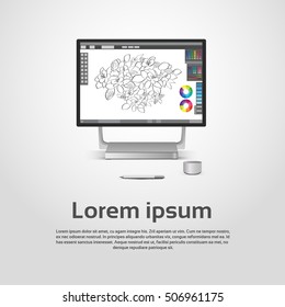 Desktop Modern Computer Graphic Designer Workplace Vector Illustration