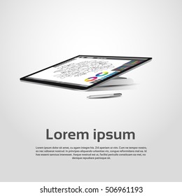 Desktop Modern Computer Graphic Designer Workplace Vector Illustration