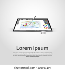 Desktop Modern Computer Graphic Designer Workplace Vector Illustration