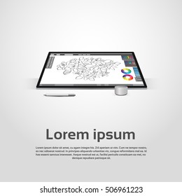 Desktop Modern Computer Graphic Designer Workplace Vector Illustration