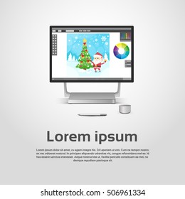 Desktop Modern Computer Graphic Designer Workplace Vector Illustration
