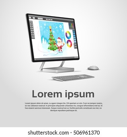 Desktop Modern Computer Graphic Designer Workplace Vector Illustration